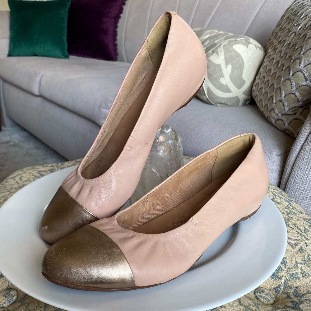 Clarks Cap Toe Blush and Metallic Ballet Flats